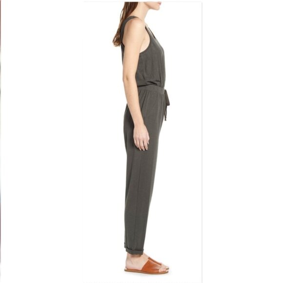 Caslon Sleeveless Slub Jumpsuit Size M Gray Green - Picture 2 of 16
